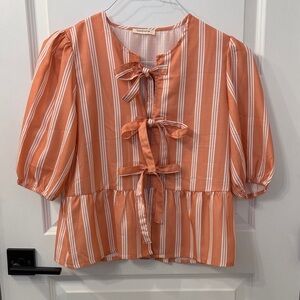 Sunday Up Orange and White Striped Blouse